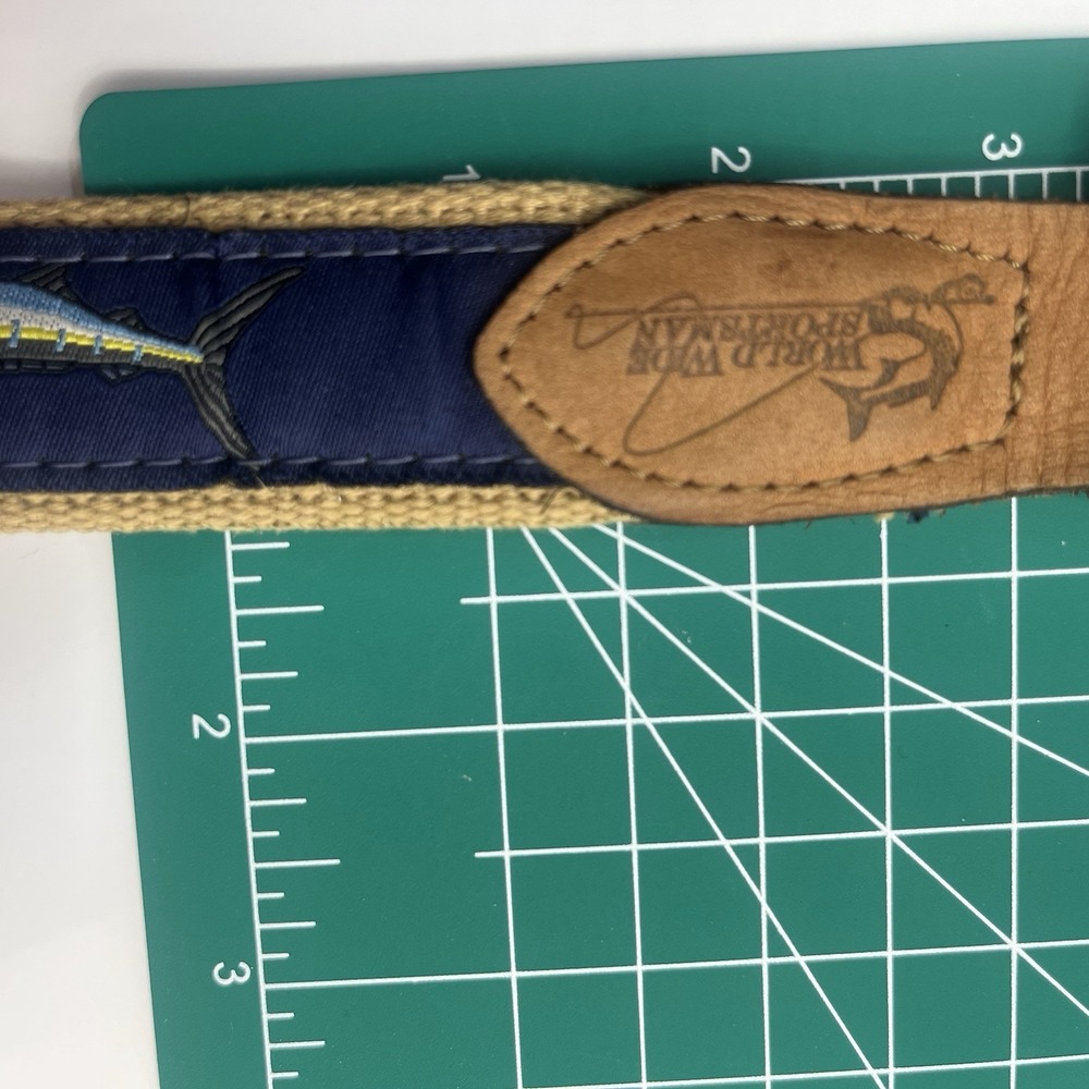 World Wide Sportsman Navy Blue Fishing Belt SZ 32 Solid Brass Buckle Made In USA - Picture 14 of 14